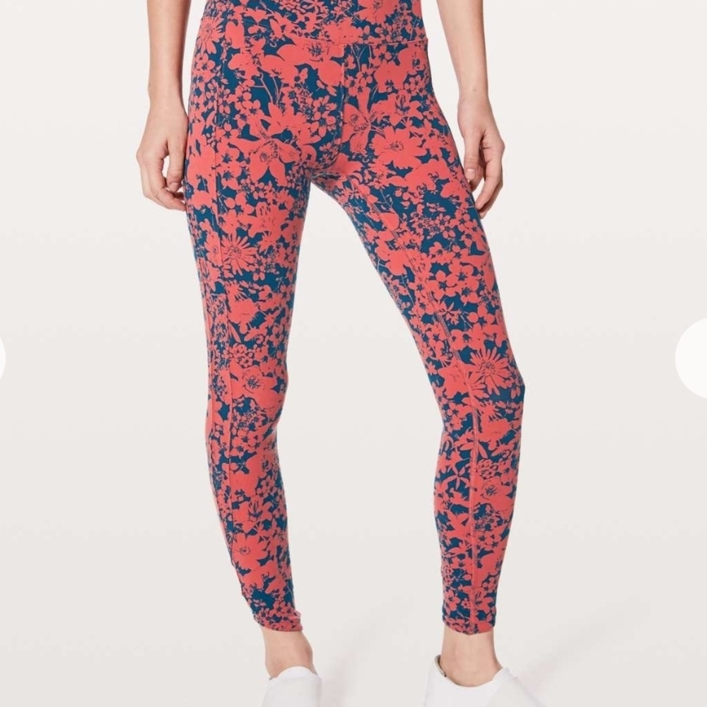 lululemon athletica Coral and Blue Floral Leggings